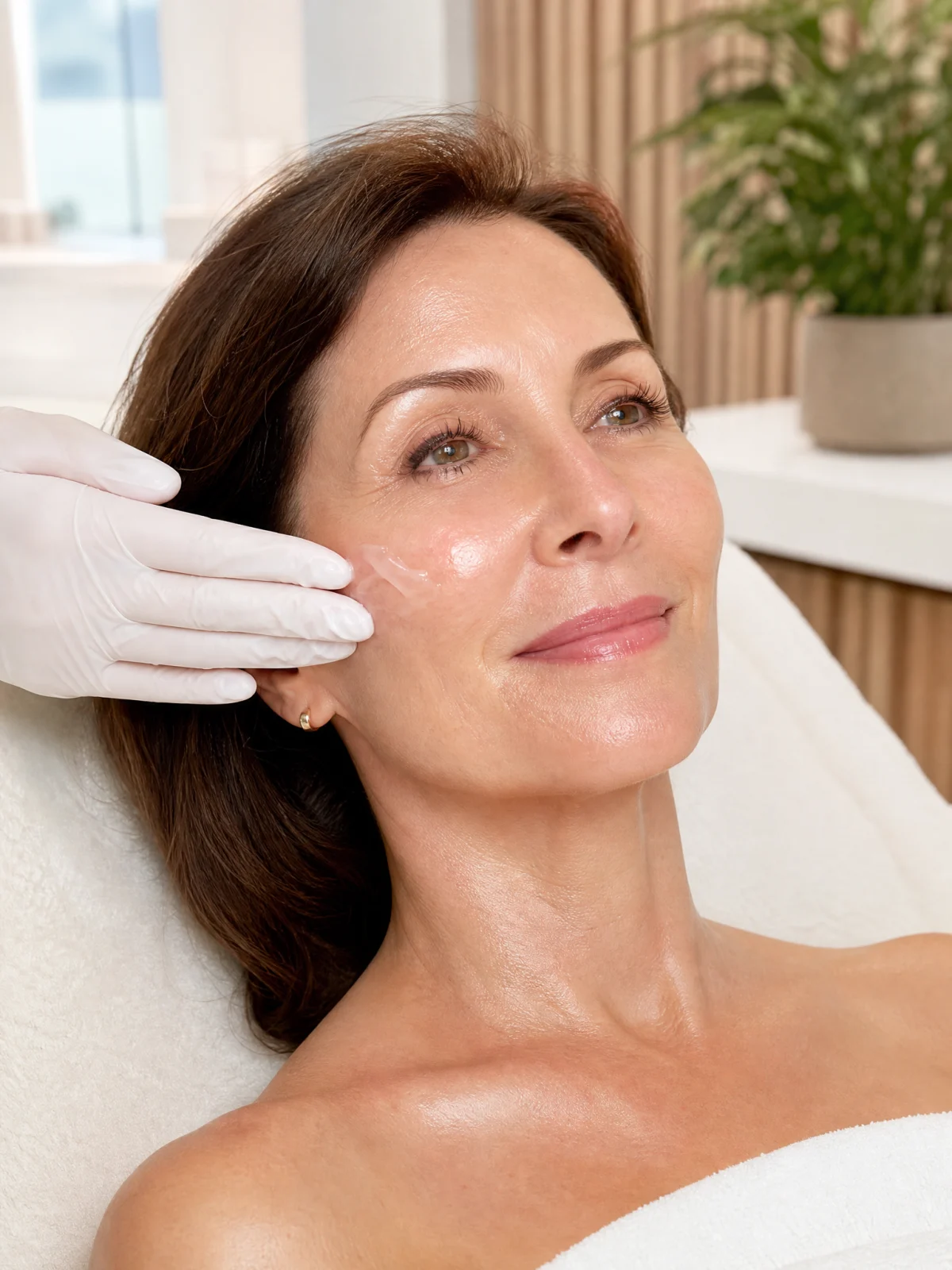Vrouw krijgt een skin booster-behandeling met een stralende, gehydrateerde huid in de praktijk van Nova Skin Solutions